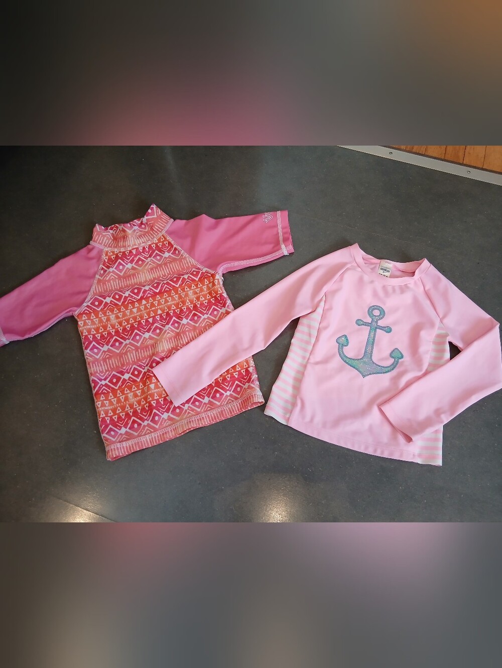 2/$18 Two Swim tops long sleeve quarter girls uv skinz,patterned, bathing suit